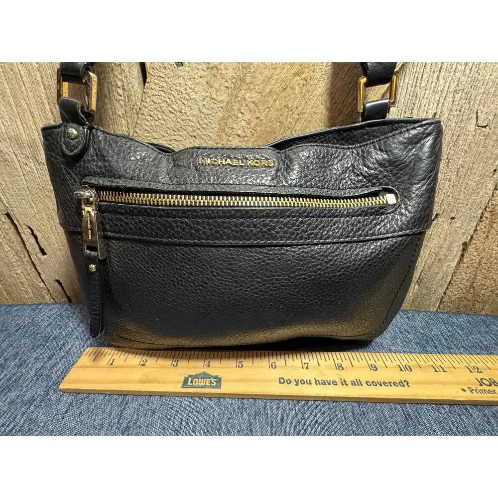 Michael Kors Black Pebbled Leather Bag Crossbody Strap Zipper Outer Pocket